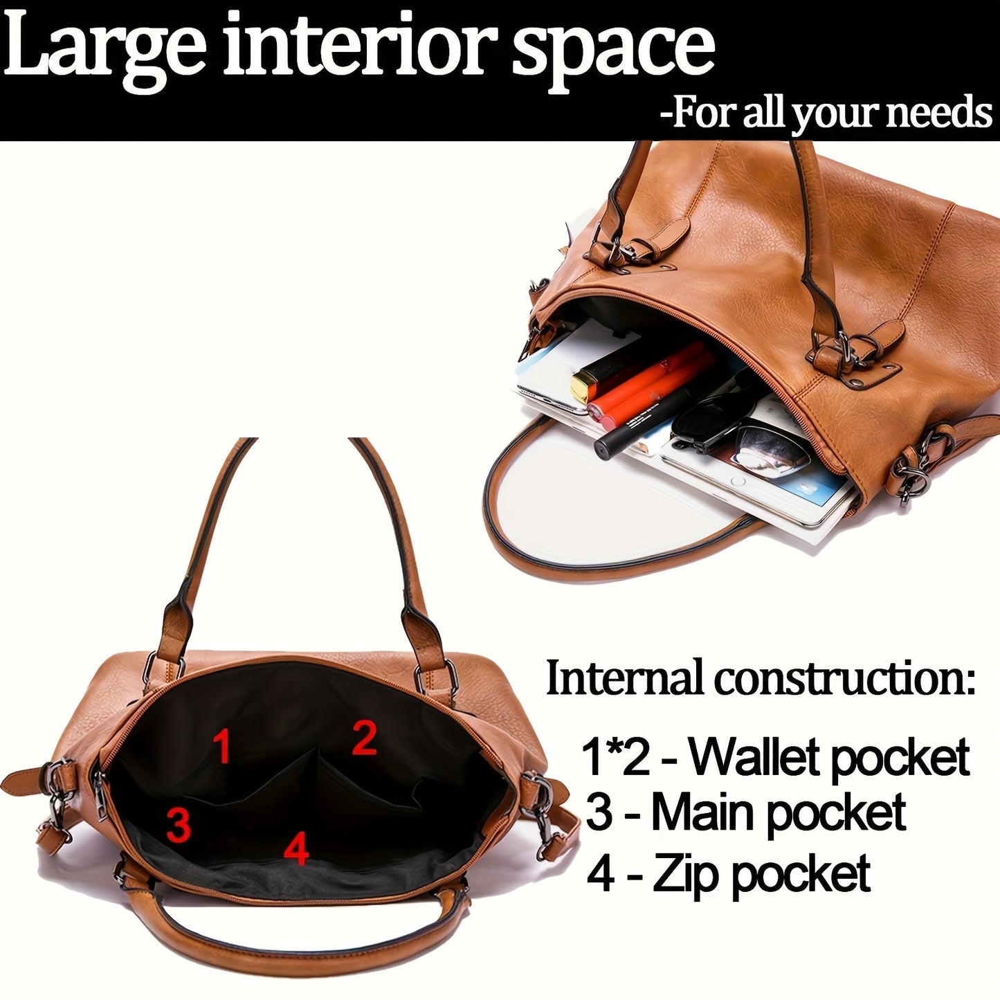 Women Handbags Tote Bag Soft Retro Designer Large Capacity Multi-pocket Casual Ladies Shoulder Bag Mother's Day Gift Adjustable Shoulder Strap Purse