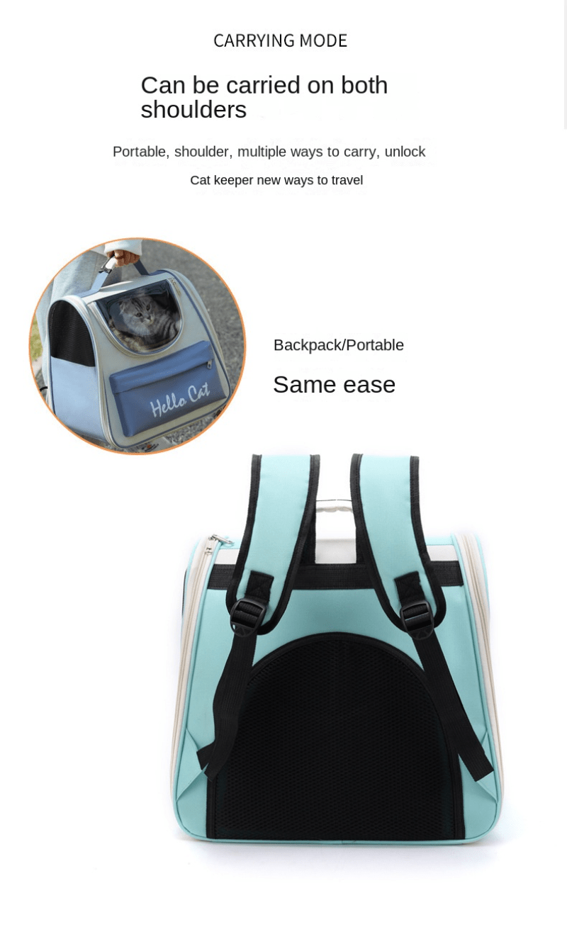 Hello Cat Foldable Pet Carrier Backpack - Large Capacity Collapsible Carrier with Multiple Compartments, Durable Mesh & Zipper Closure for Cats & Small Dogs, Travel, Vet Visits, Shopping, Cat Backpack Carrier, Mesh Visibility