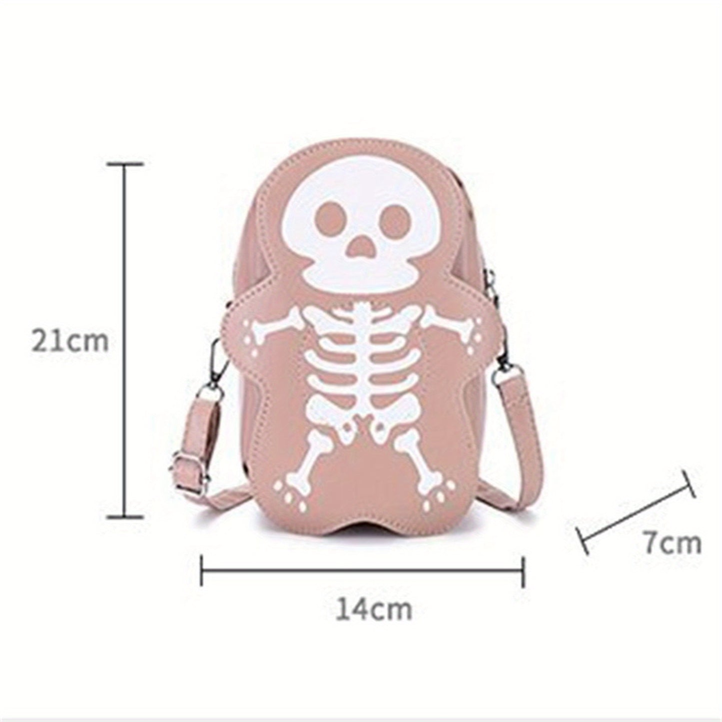 Lightweight Women's Skeleton Print Crossbody Bag - Stylish Synthetic Synthetic Leather Purse with Adjustable Strap, Zipper Closure, and Fun Bone-Shaped Design for Beach, Travel, or Shopping, Travel Purse | Skeleton Print Bag