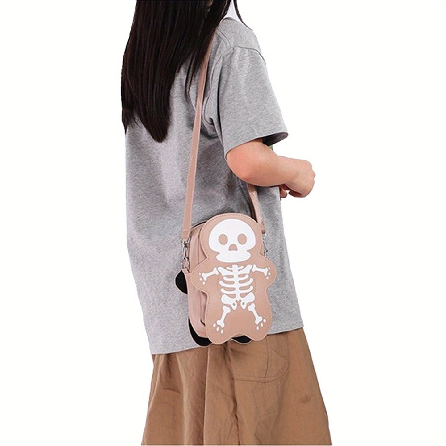 Lightweight Women's Skeleton Print Crossbody Bag - Stylish Synthetic Synthetic Leather Purse with Adjustable Strap, Zipper Closure, and Fun Bone-Shaped Design for Beach, Travel, or Shopping, Travel Purse | Skeleton Print Bag