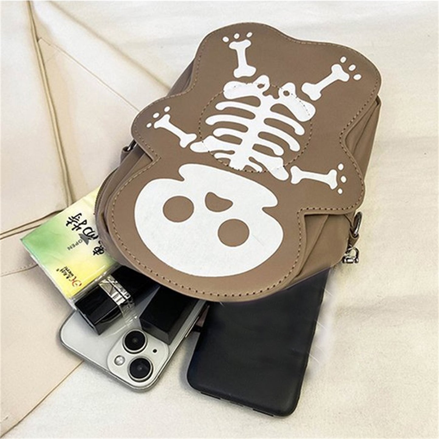 Lightweight Women's Skeleton Print Crossbody Bag - Stylish Synthetic Synthetic Leather Purse with Adjustable Strap, Zipper Closure, and Fun Bone-Shaped Design for Beach, Travel, or Shopping, Travel Purse | Skeleton Print Bag
