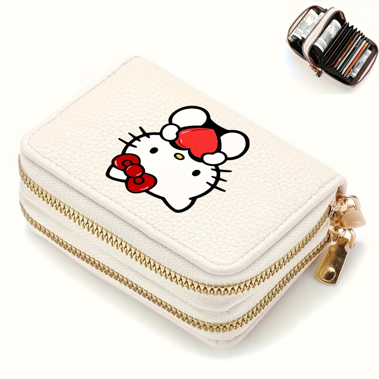 1pc Sanrio Hello Kitty Retro Zipper Wallet - Double Layer Card Slots & Coin Pocket, Cute Mini Synthetic Leather Purse with Keychain for Women s, Mixed Colors