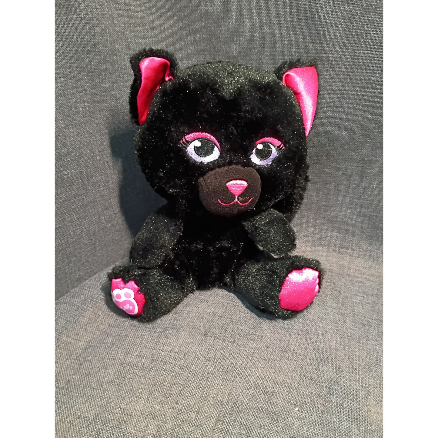 Build a Bear Smallfrys Buddies Black Cat Plush 8" Night Magic Pink Ears