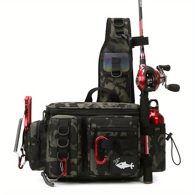 1pc Premium Fishing Tackle Sling Backpack - Water-Resistant Fishing Shoulder Bag with Rod Holder, Multiple Compartments, and Padded Straps - Perfect Gift for Anglers and Outdoor Enthusiasts