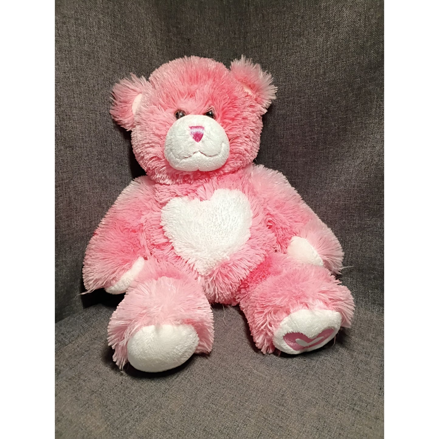 Build A Bear Pink & White Heart Teddy Bear "Kisses Fur Teddy" 16"