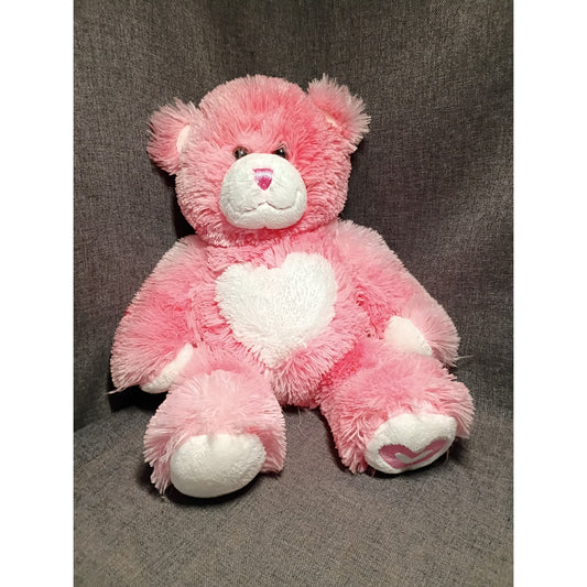 Build A Bear Pink & White Heart Teddy Bear "Kisses Fur Teddy" 16"