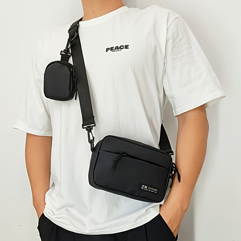 1pc Mens Commuter Shoulder Bag - Waterproof Nylon Backpack with Adjustable Strap, Portable and Stylish for Daily Commute - Hand Washable and Easy to Clean, Black Color