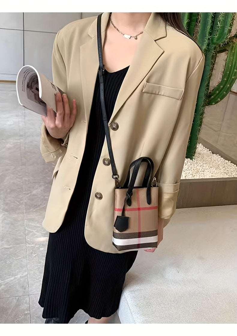 Ondy Women's Retro Caramel & Brown Plaid Handbag with Detachable Strap - Closure Small Crossbody Bag, Golden-Tone Hardware, Phone & Keys Holder, Synthetic Lining, Versatile Everyday & Formal Purse for Commuting, Work, Travel