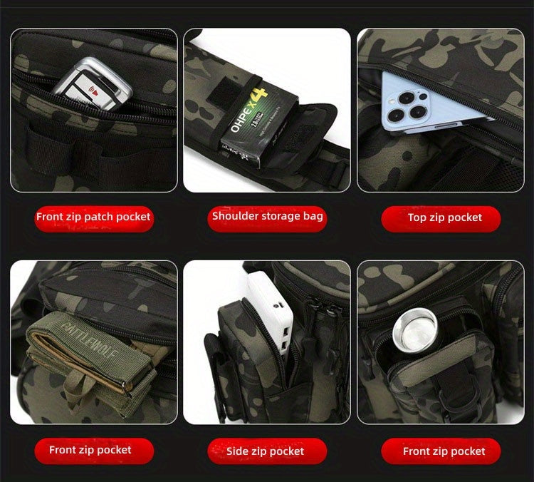 1pc Premium Fishing Tackle Sling Backpack - Water-Resistant Fishing Shoulder Bag with Rod Holder, Multiple Compartments, and Padded Straps - Perfect Gift for Anglers and Outdoor Enthusiasts