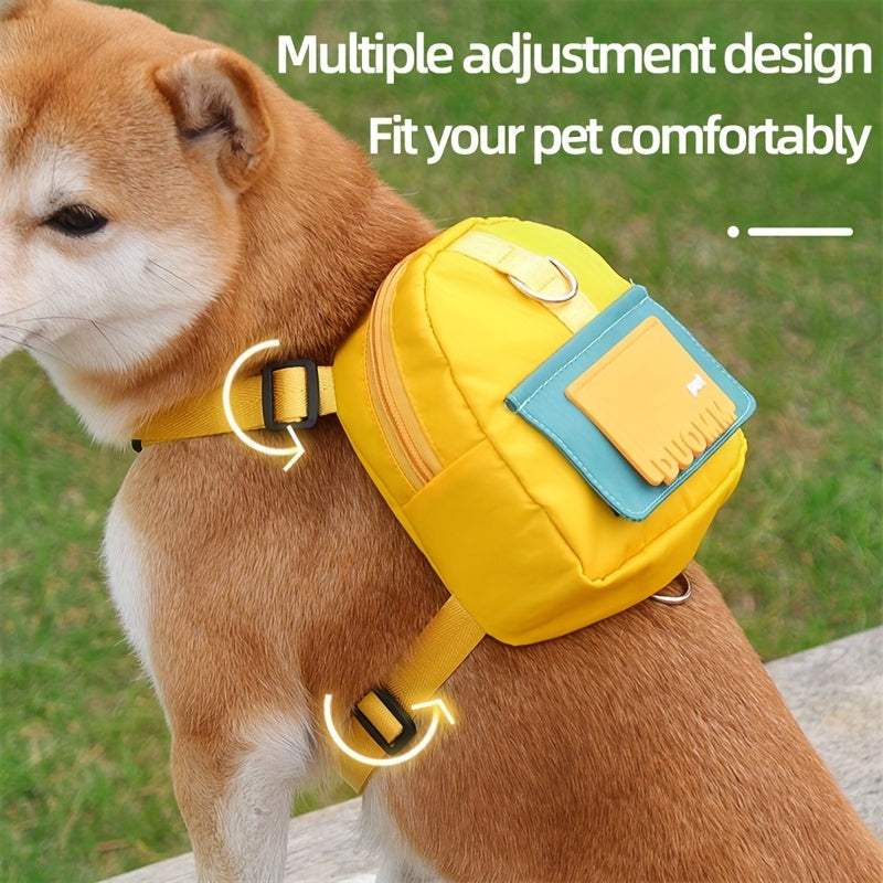 Colorful Nylon Pet Harness with Leash & Backpack - Cartoon School Bag Design for Dogs, Machine Washable, Ideal for Outdoor Adventures