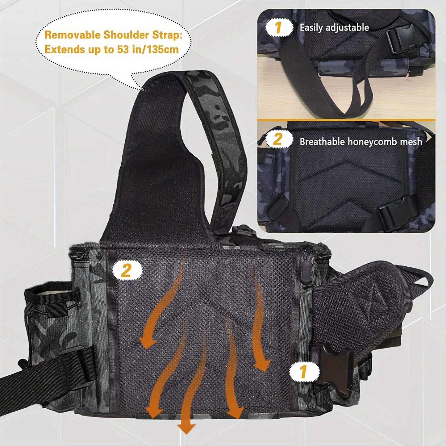 1pc Premium Fishing Tackle Sling Backpack - Water-Resistant Fishing Shoulder Bag with Rod Holder, Multiple Compartments, and Padded Straps - Perfect Gift for Anglers and Outdoor Enthusiasts