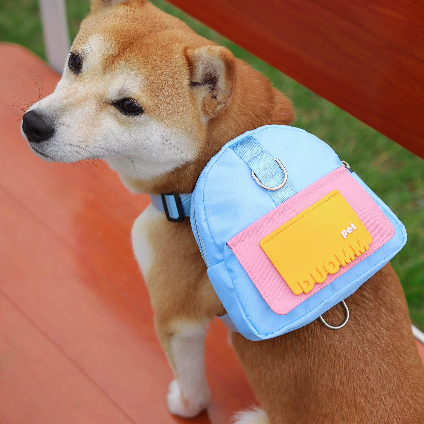 Colorful Nylon Pet Harness with Leash & Backpack - Cartoon School Bag Design for Dogs, Machine Washable, Ideal for Outdoor Adventures