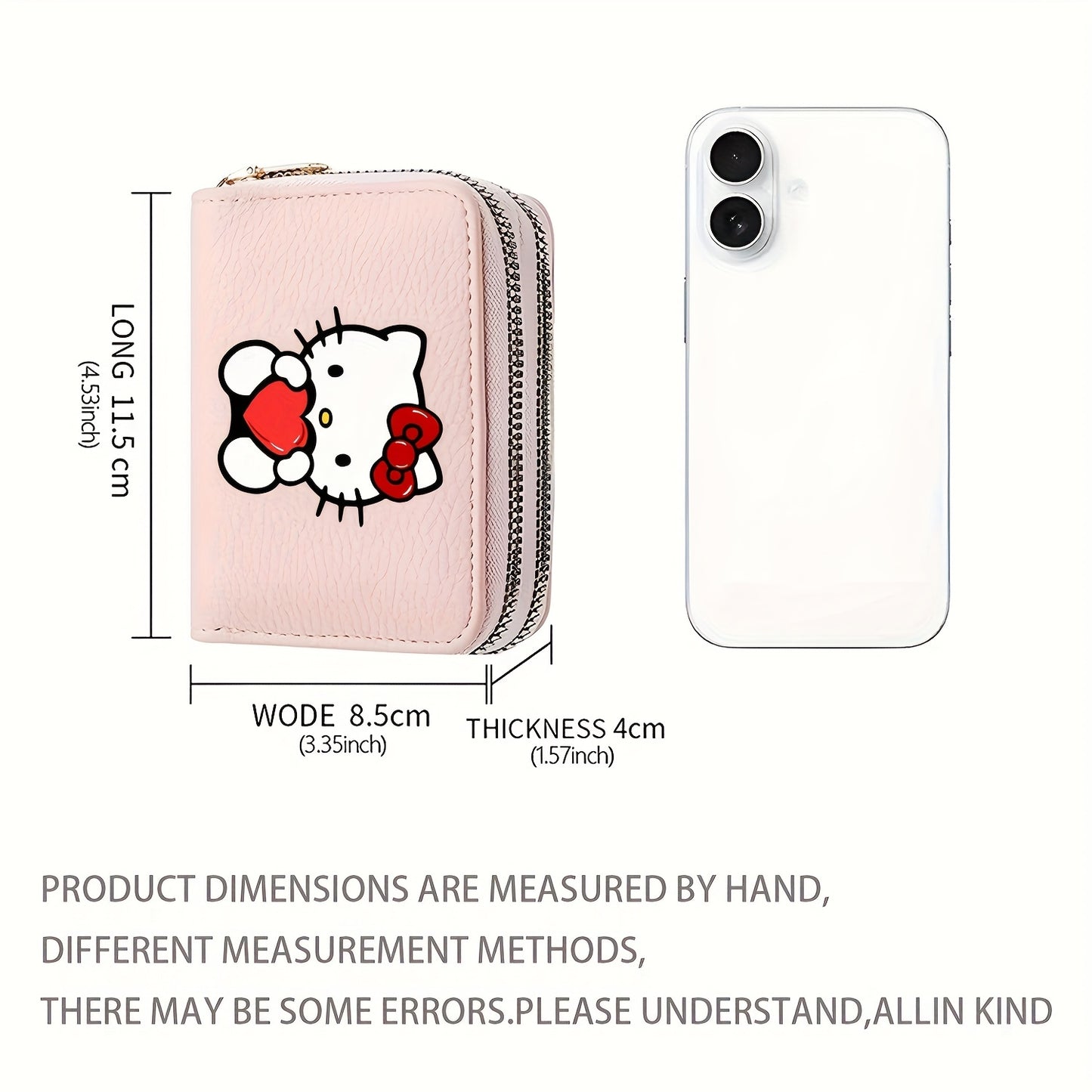 1pc Sanrio Hello Kitty Retro Zipper Wallet - Double Layer Card Slots & Coin Pocket, Cute Mini Synthetic Leather Purse with Keychain for Women s, Mixed Colors
