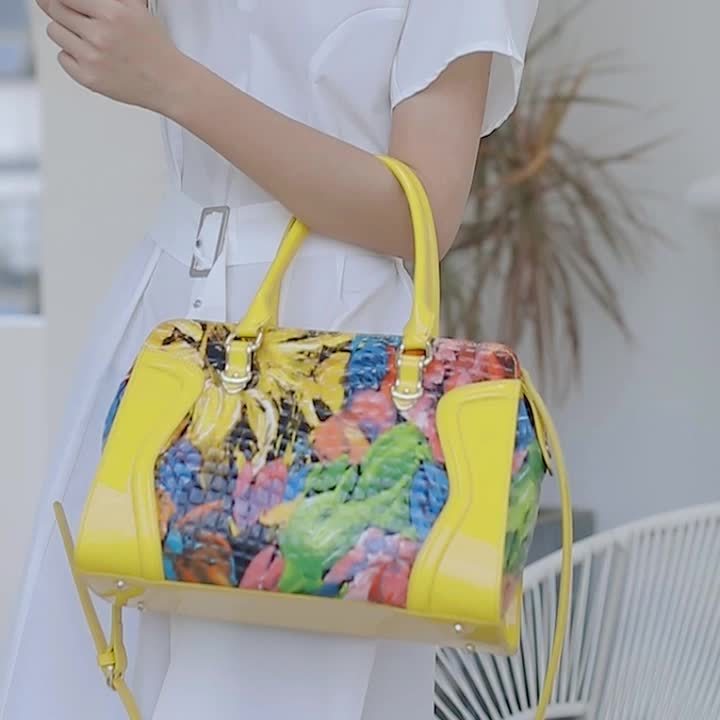 Women's Large Luxury Patent Leather Handbag - Elegant Crocodile-Texture Tote with Adjustable Crossbody Strap, Golden-Tone Hardware & Multi-Compartment Design, Vibrant Yellow & Multicolor Patterns (Pink/Blue/Green/Black) - Bus