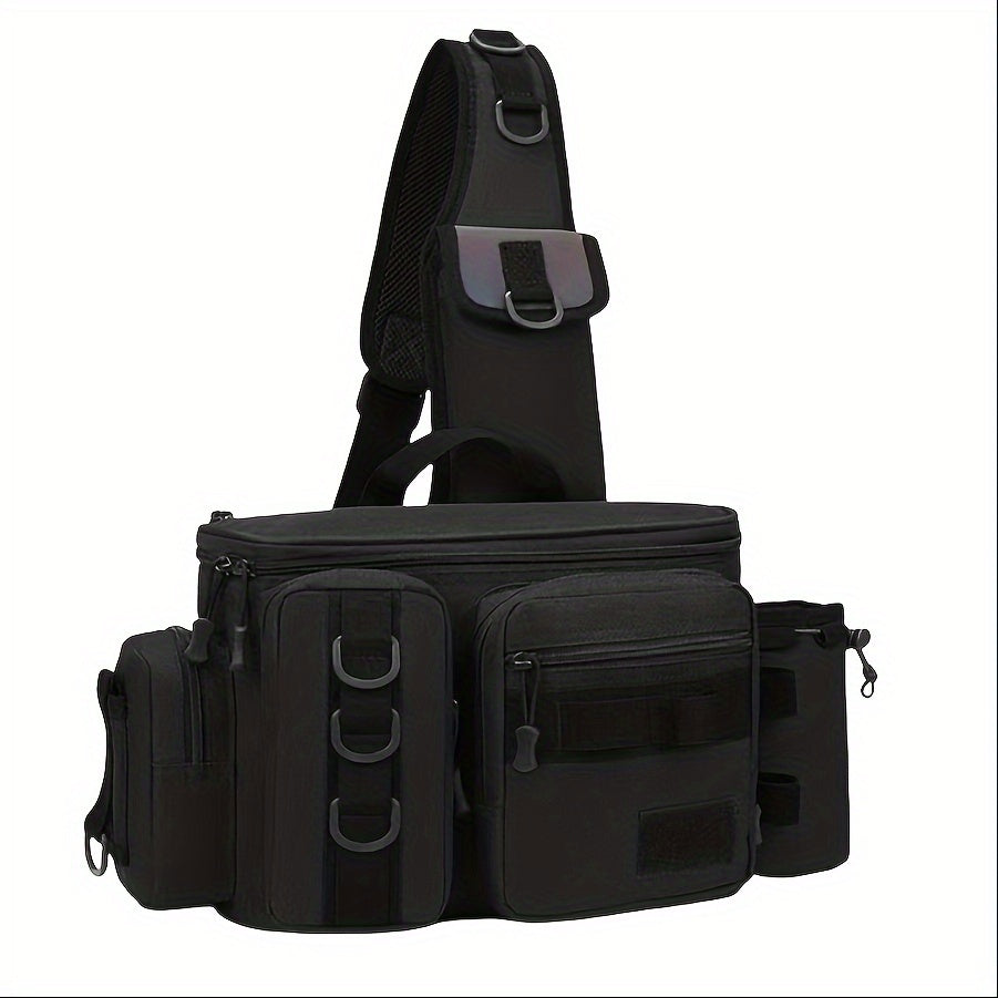 1pc Premium Fishing Tackle Sling Backpack - Water-Resistant Fishing Shoulder Bag with Rod Holder, Multiple Compartments, and Padded Straps - Perfect Gift for Anglers and Outdoor Enthusiasts