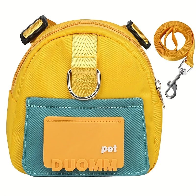 Colorful Nylon Pet Harness with Leash & Backpack - Cartoon School Bag Design for Dogs, Machine Washable, Ideal for Outdoor Adventures
