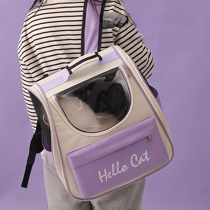 Hello Cat Foldable Pet Carrier Backpack - Large Capacity Collapsible Carrier with Multiple Compartments, Durable Mesh & Zipper Closure for Cats & Small Dogs, Travel, Vet Visits, Shopping, Cat Backpack Carrier, Mesh Visibility