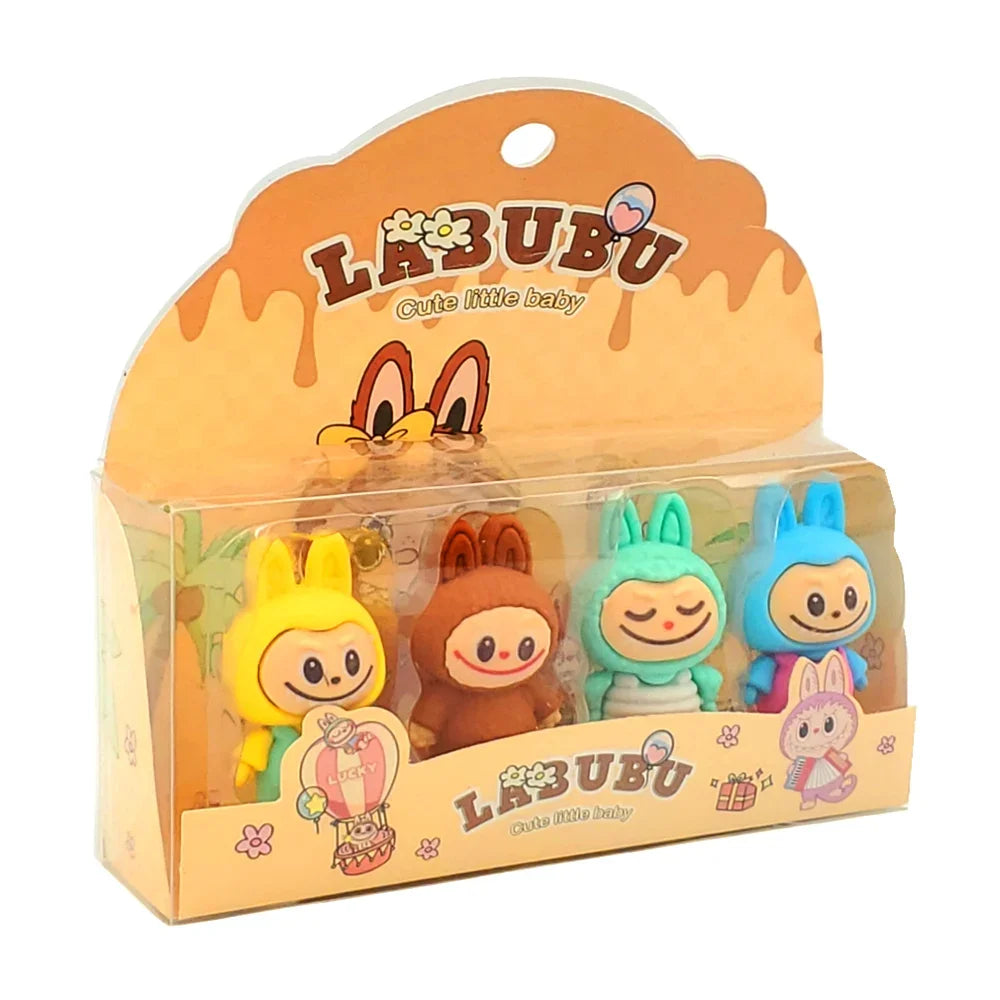 Box with 4 Labubu Shaped Rubber Erasers