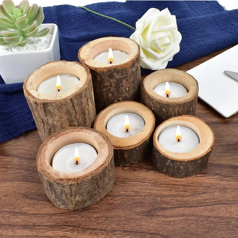 Wood Lights Holder Wooden Candlestick Succulent Plant Pot Tray Candle Holder Home Table Desktop Rustic Wedding Holiday DIY Decor