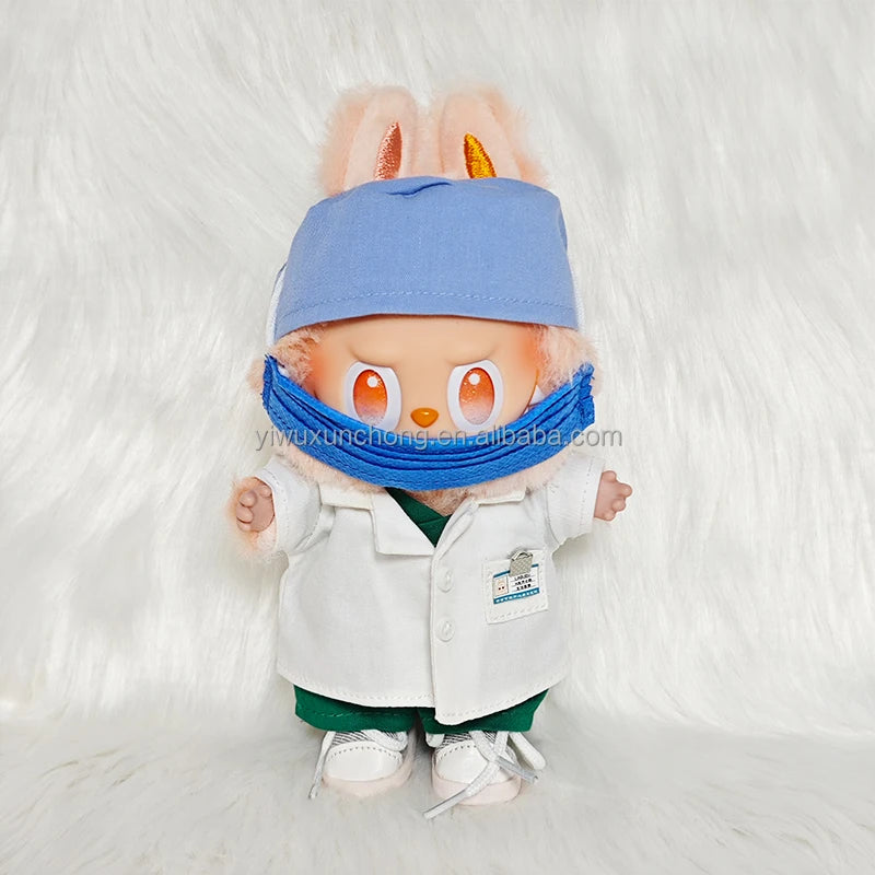 In Stock High-Quality Exclusive Designer Outfit for Labubu - GG Sweater and Overall Set for 17cm Plush Doll | Fast Ship