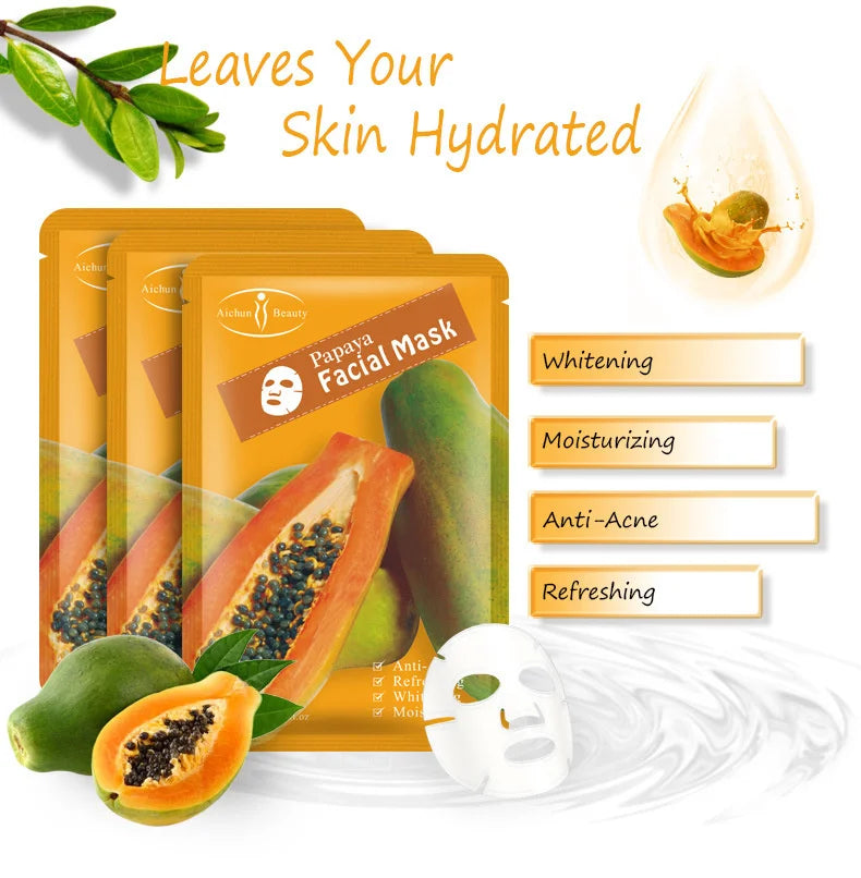 Papaya Facial Mask For The Face Korea Cosmetic Moisturizing Fabric Face Masks Care Wrinkle Acne Beauty Face Film Mask 1pc