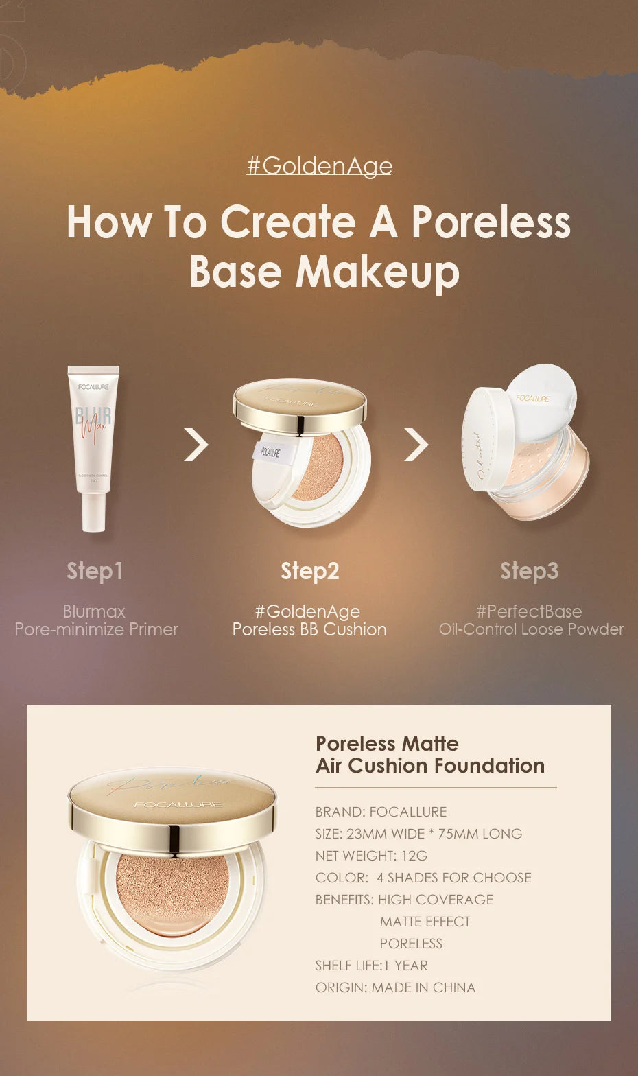 FOCALLURE BB Air Cushion Matte Foundation Cream Oil control Concealer Whitening Moisturizing Makeup Cosmetic Brighten Face Base
