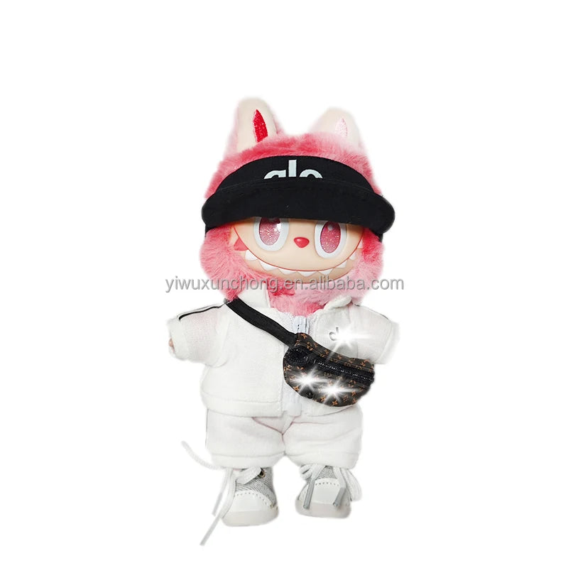 In Stock High-Quality Exclusive Designer Outfit for Labubu - GG Sweater and Overall Set for 17cm Plush Doll | Fast Ship