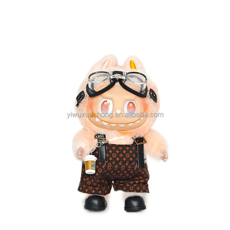 In Stock High-Quality Exclusive Designer Outfit for Labubu - GG Sweater and Overall Set for 17cm Plush Doll | Fast Ship