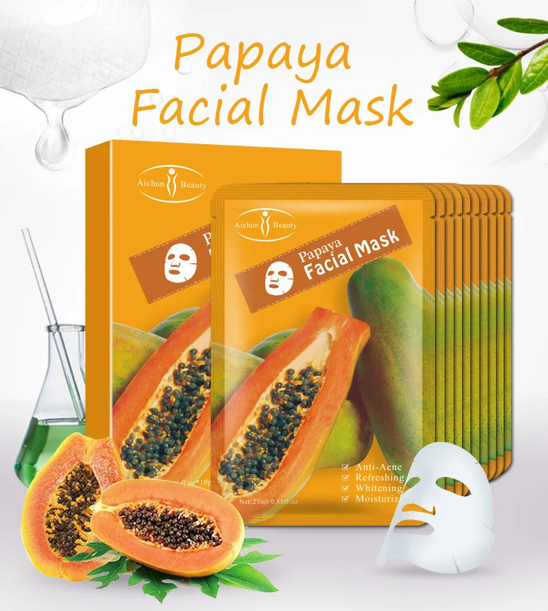 Papaya Facial Mask For The Face Korea Cosmetic Moisturizing Fabric Face Masks Care Wrinkle Acne Beauty Face Film Mask 1pc