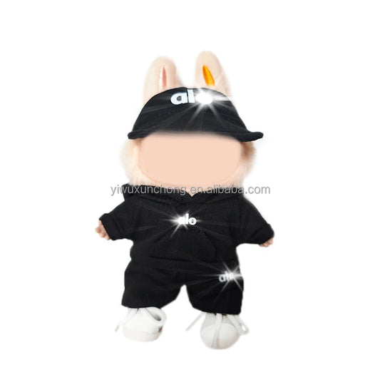 In Stock Designer Doll Clothes for Labubu Only - Stylish Bib Overalls & Shirt for 17cm Plush Doll | Fast Ship