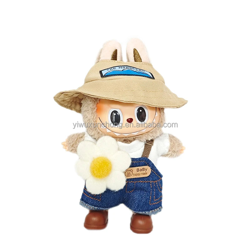 In Stock High-Quality Exclusive Designer Outfit for Labubu - GG Sweater and Overall Set for 17cm Plush Doll | Fast Ship