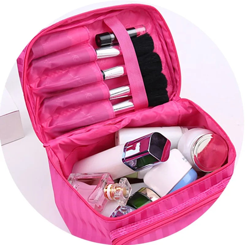 Woman Cosmetic Bags Striped Pattern Organizer Makeup Bag Folding Travel Toiletry Bag Large Capacity Storage Beauty Bag ZL900Z -D
