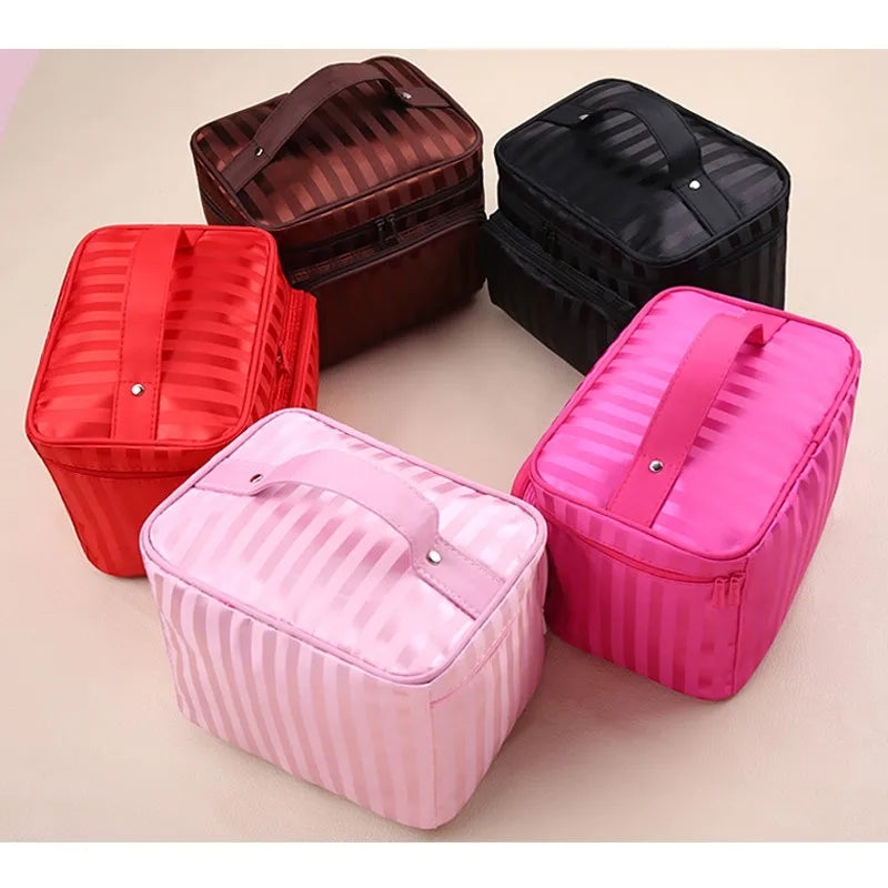 Woman Cosmetic Bags Striped Pattern Organizer Makeup Bag Folding Travel Toiletry Bag Large Capacity Storage Beauty Bag ZL900Z -D