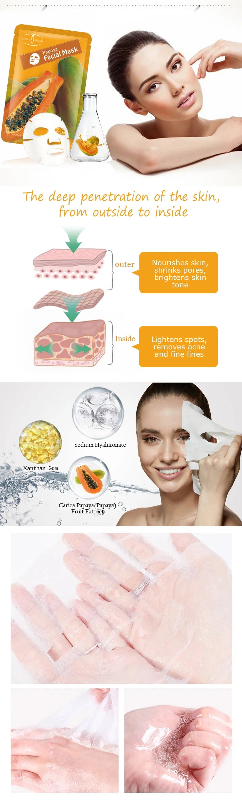 Papaya Facial Mask For The Face Korea Cosmetic Moisturizing Fabric Face Masks Care Wrinkle Acne Beauty Face Film Mask 1pc