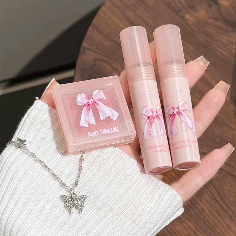 6Pcs/Box Matte Lipstick Set Lips Makeup Velvet Nude Lip Gloss Moisturizing Lip Glaze Face Blush Palette Makeup Set Necklace Gift