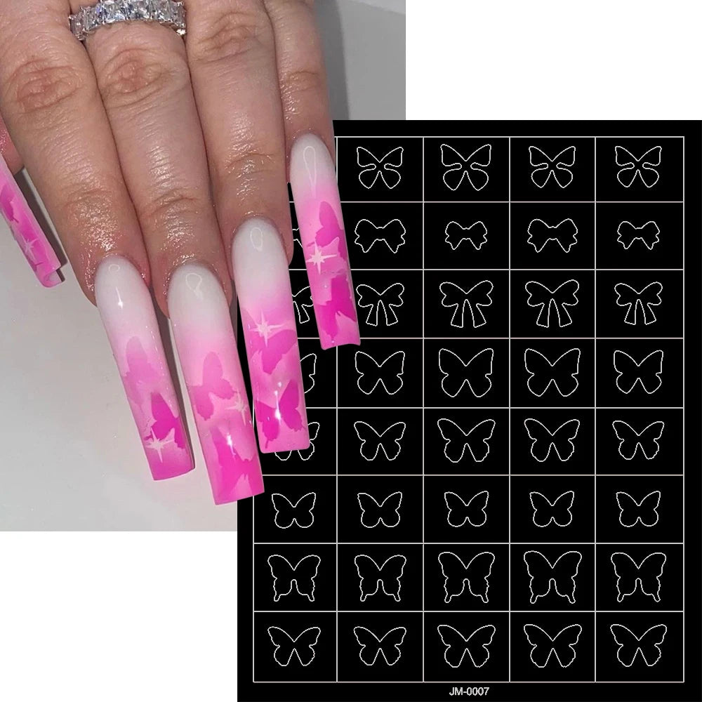 3D Airbrush Stencils Nail Stickers for French Tips Self-adhesive Wavy Lines Strips Nail Decals French Tips Guide Tool Nail Decor