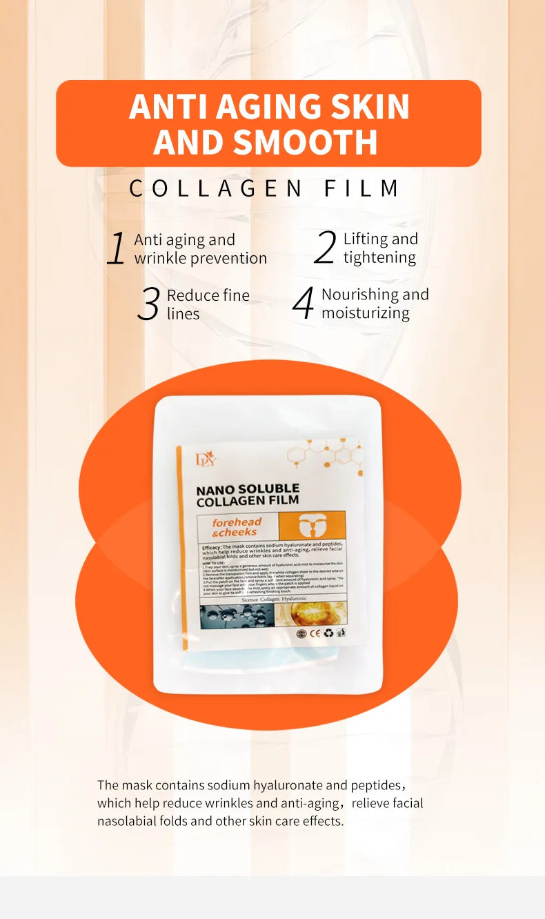 3/4pcs Soluble Collagen Film Paper Full Facial Mask Cloth Anti-Aging Soluble Water Face Filler Collagen Fiming Lifting Face Care