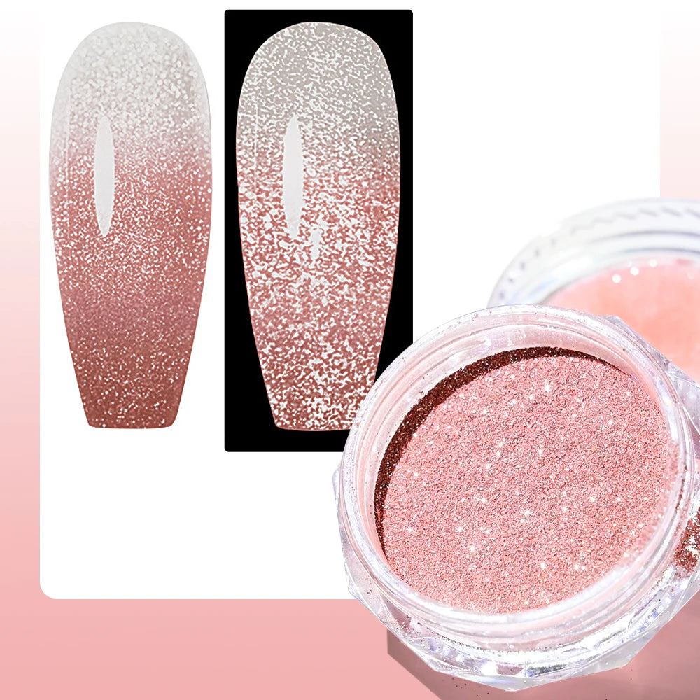 1Box Reflective Thermal Glitter Nail Powder Pink/Blue Temperature Color Change Chrome Pigment Shinning Nail Art Glitter Dust #FT