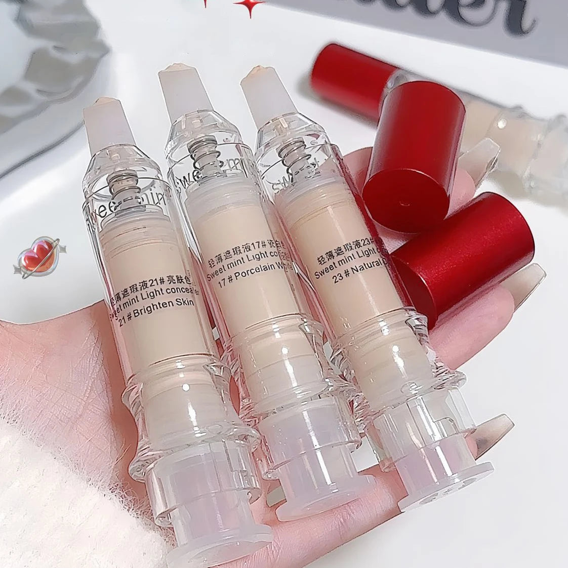 Porcelain White Light Concealer Pen Full Coverage Cover Dark Circles Acne Pores Press Concealer Matte Foundation Cream Cosmetic