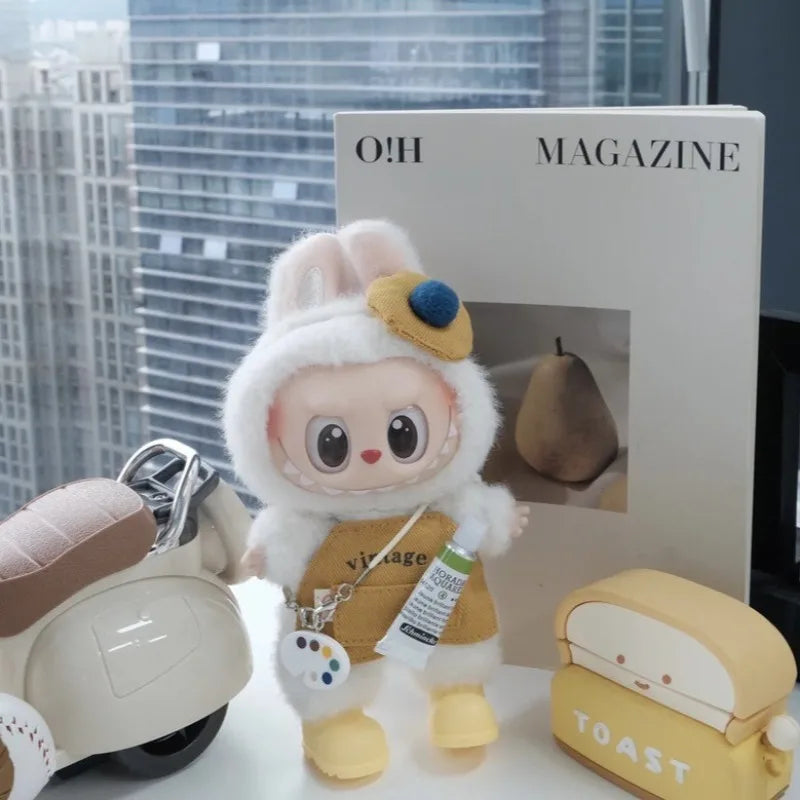 Labubu Artist Set - 17cm Painter Costume for Vinyl Dolls, Interchangeable Outfit with Mini Props, Stand/Sit Pose