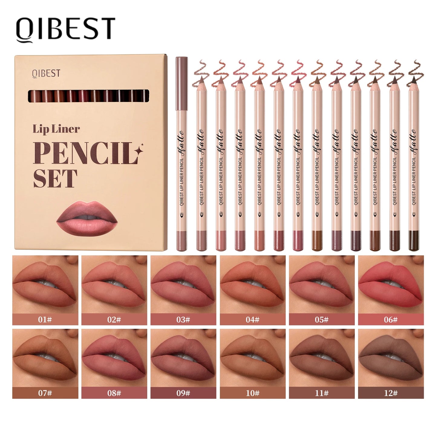 12Color Matte Lipstick Lipliner Set Nude Soft Matte Lip Liner Set Non-Drying Waterproof Plumping Outline The Lips Contour Makeup