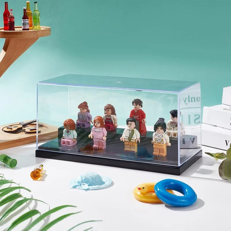 1pc Clear Acrylic Display Case Box Dupstproof Protection Showcase with Black Base Countertop Box Cube Organizer Stand Riser