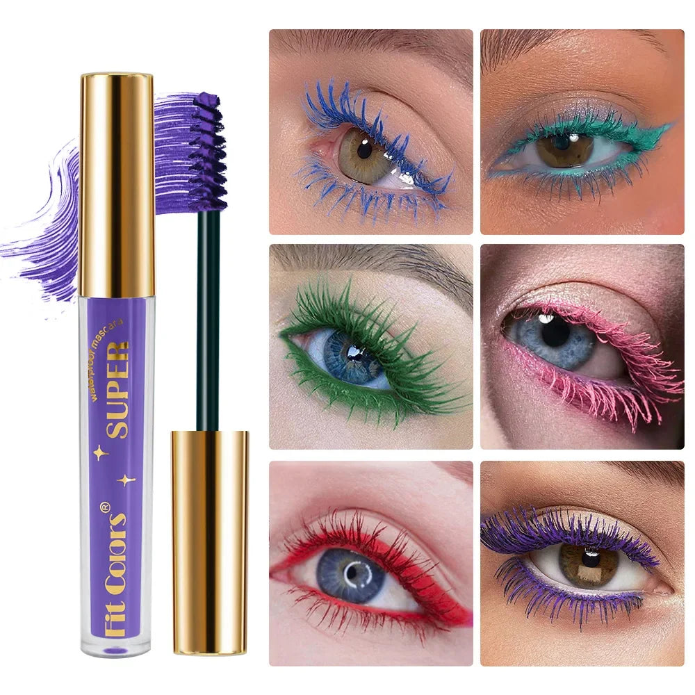 6 Color/Set Colored Mascara Cream Blue Green Lasting Waterproof Mascara Curling Eyelashes Thick Curl 3D Non-smudding Mascara