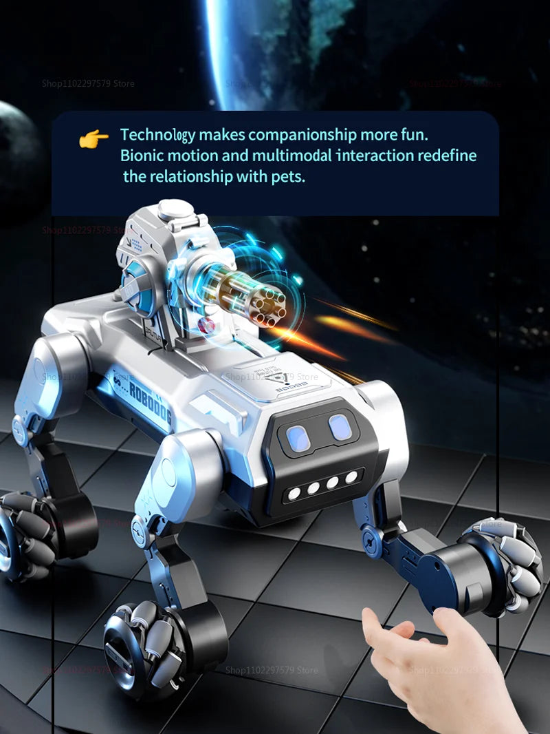 2025 New 2.4G Remote Control Robot Dog with Singing Dancing Follow Mode 360° Rotating launching Cannon Puppy Toys Gifts For Kid