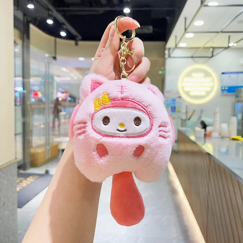 Sanrio  Hello Kitty Melody Cinnamoroll Plush Doll Keychain Pochacco Cute Key Ring Cartoon Plushies Bag Accessories Gifts Toys