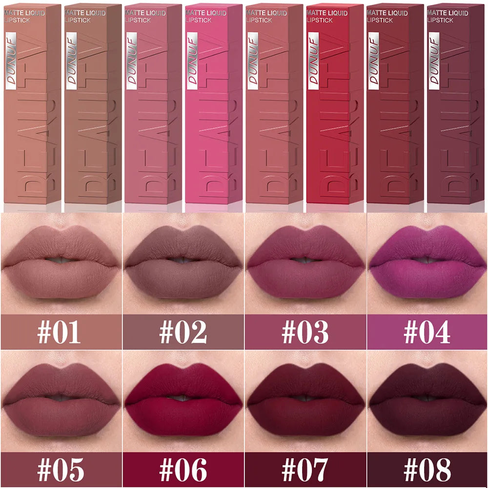 Velvet Matte Lipstick Set 8Pcs Waterproof Long Wearing Moisturizing Lip Glaze Non Transfer Smudge Proof Lip Color