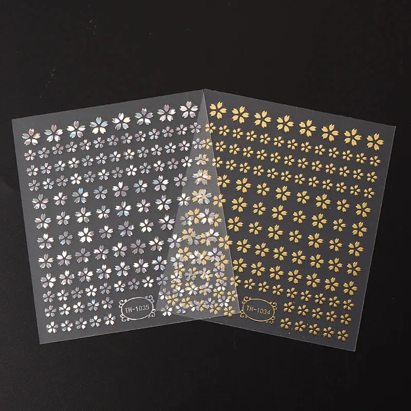 3DLaser Sakura Nail Stickers Holographic Laser Snake Pattern Slider Sakura Water Transfer Nail Decoration Set