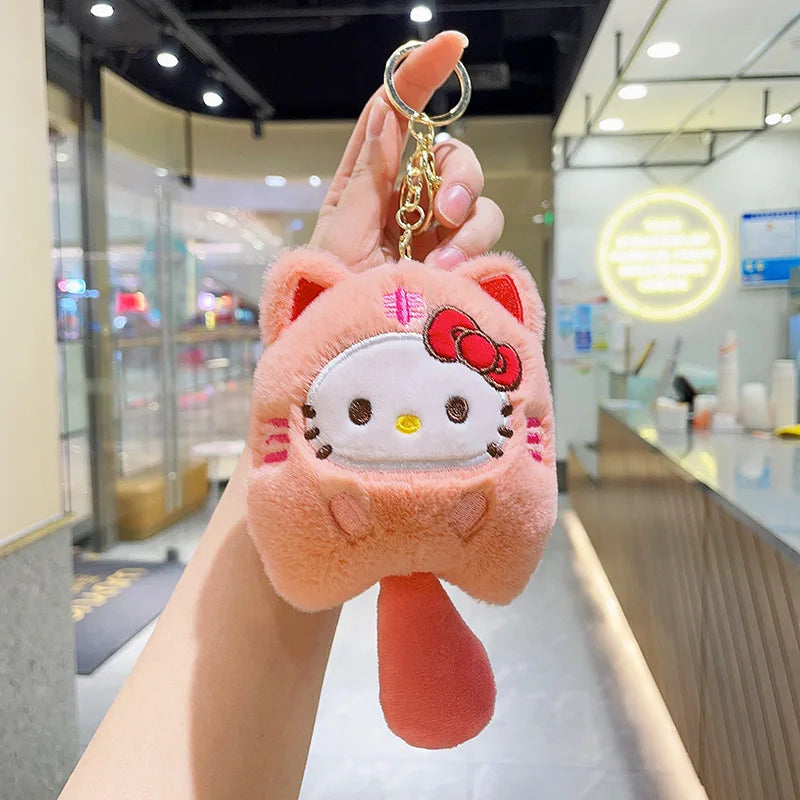 Sanrio  Hello Kitty Melody Cinnamoroll Plush Doll Keychain Pochacco Cute Key Ring Cartoon Plushies Bag Accessories Gifts Toys