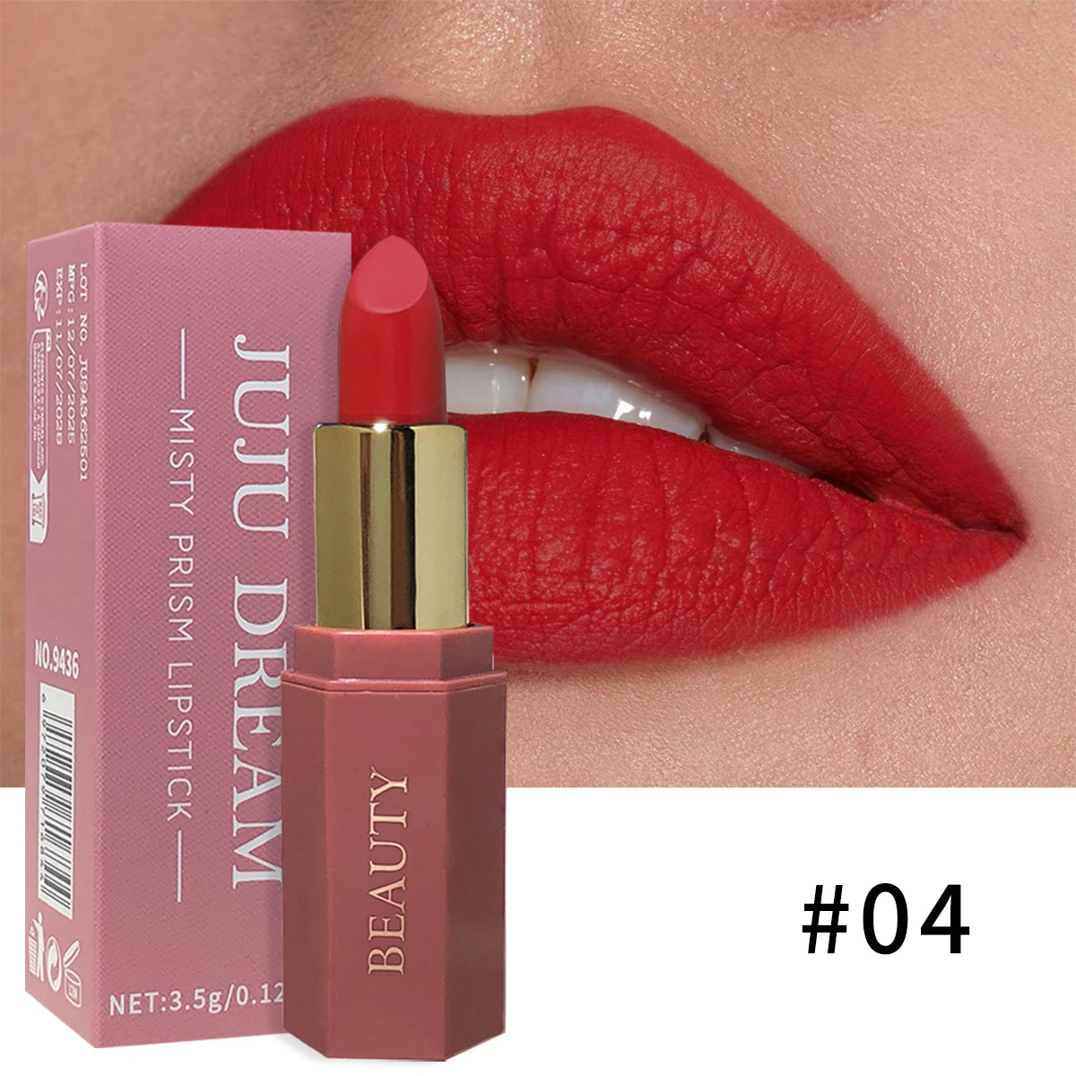 JUJU DREAM Six-color matte lipstick, non-fading non-stick cup, long-lasting velvet luster, matte lipstick waterproof lipstick
