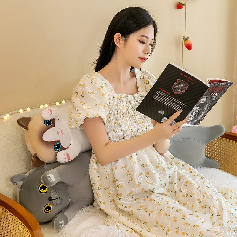 Cute  Cat Plush Toy Long Pink Brown Grey Sleeping Cats Leg Pillow Squishy Little Animal Doll Appeasing Plushie Gift